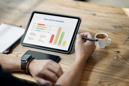 Young man manage business from home, business intelligence analytic for marketing strategy planning