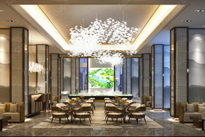 3d render luxury hotel lobby reception