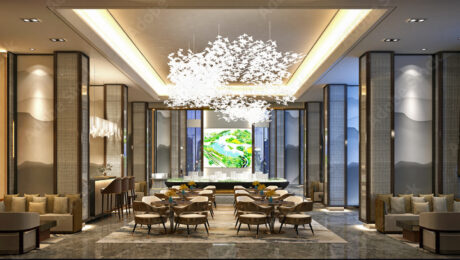 3d render luxury hotel lobby reception
