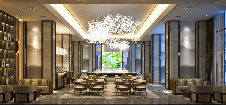 3d render luxury hotel lobby reception